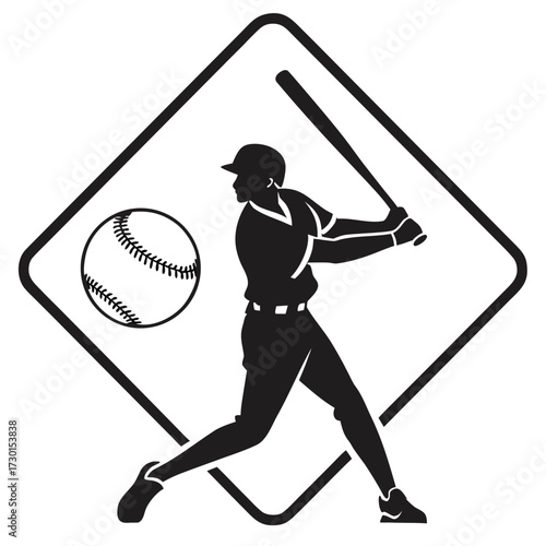 Silhouette of a baseball player hitting a ball