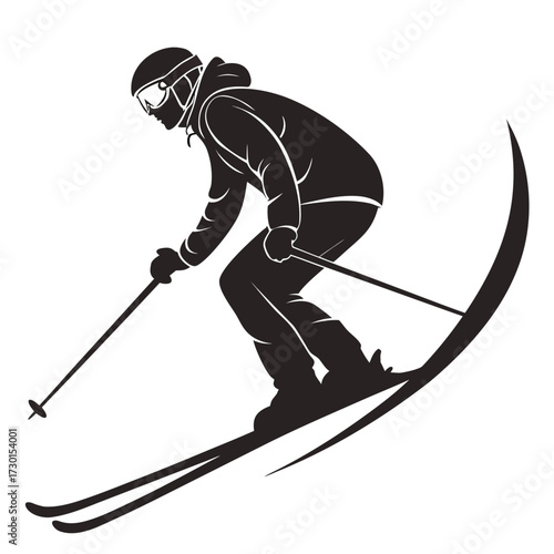 Silhouette of a skier skiing downhill
