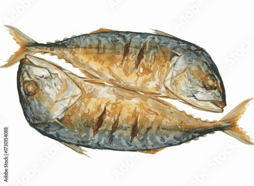 Crisp Current Fried mackerel isolated watercolor vector illustration svg