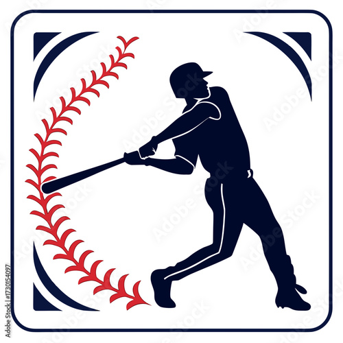 Baseball player hitting ball in a square frame