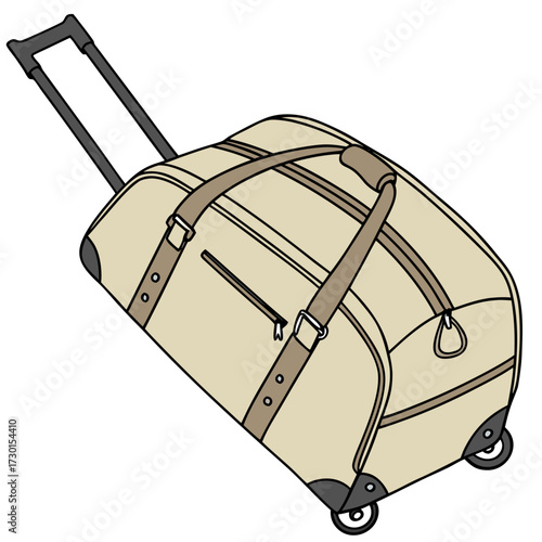 Rolling duffel bag with handle in beige color