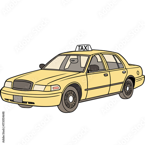 Illustration of a yellow taxi cab with a sign