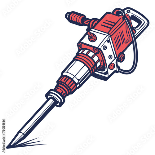 Illustration of a jackhammer in red and blue