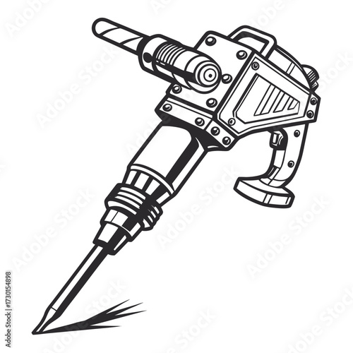 Illustration of a jackhammer in black and white
