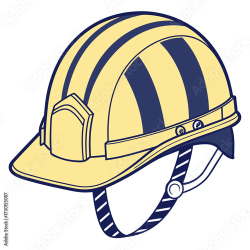 Illustration of a yellow construction helmet with blue stripes