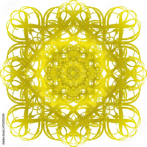 Isolated yellow rubber band ball on a white background an object of tangled elastic equipment a messy heap of yellow and green