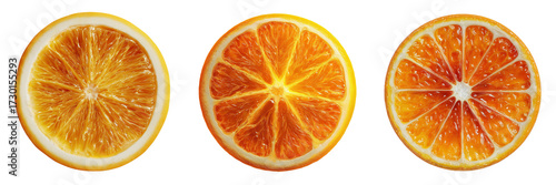 Set of Orange slice top view isolated on a transparent background
