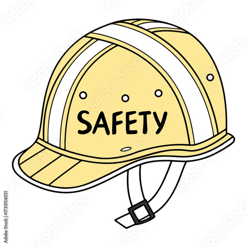 Yellow safety helmet with white stripes