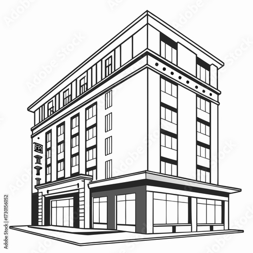 Illustration of a multistory hotel building