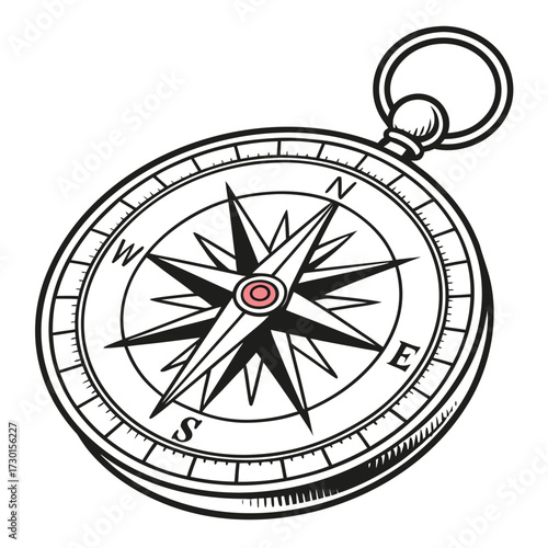 Compass with cardinal directions, a navigational tool