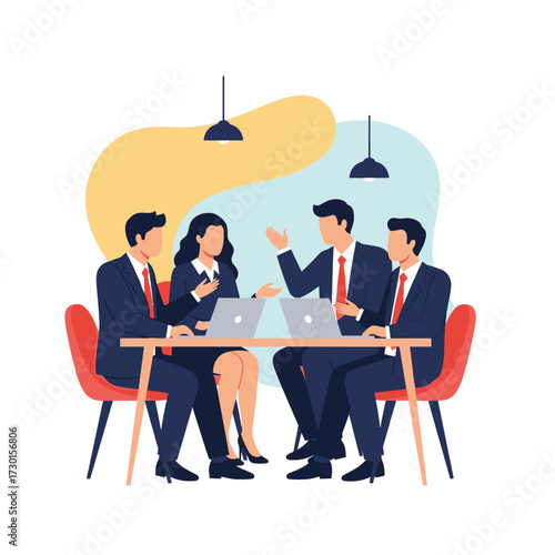 A team of professionals collaborating around a table in a modern office setting.