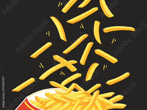 Fatty French fries, fried French fries, fried potatoes, fast food, food, advertising, banner, copy space