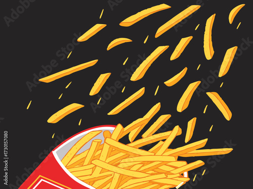 Fatty French fries, fried French fries, fried potatoes, fast food, food, advertising, banner, copy space