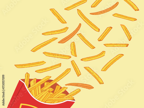 Fatty French fries, fried French fries, fried potatoes, fast food, food, advertising, banner, copy space