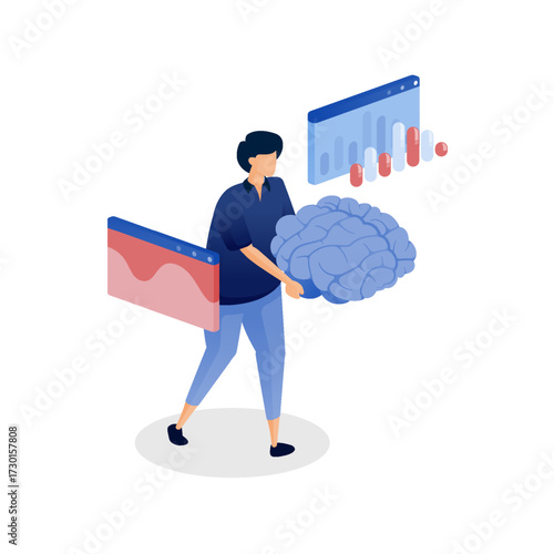 people read and analyze data and statistics with artificial intelligence brains. Can be used for start up, mobile app, landing page, animation, banner, website, poster