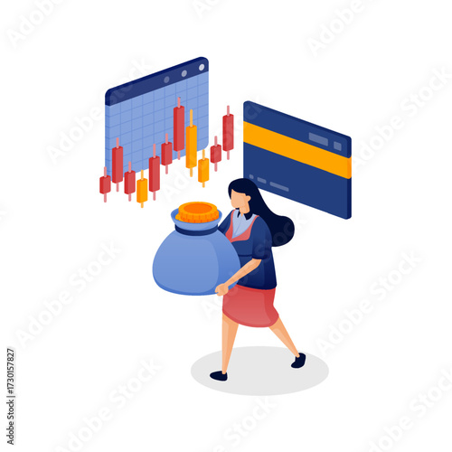 jobs analyzing and reading stock charts and credit card spending records. Can be used for start up, mobile app, landing page, animation, banner, website, poster