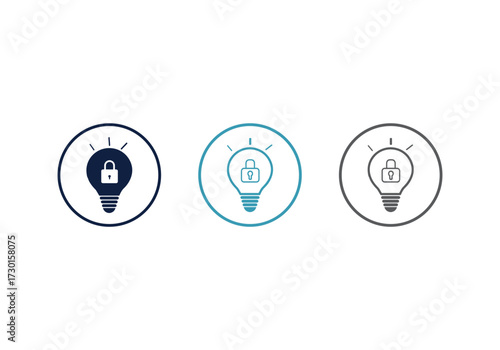 protect intellectual patent icon filled flat lightbulb with padlock sign concept for web design. thin line symbol on white background