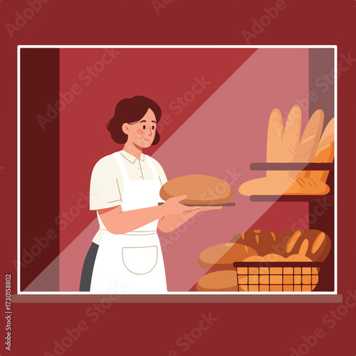 Baker with loaf in window