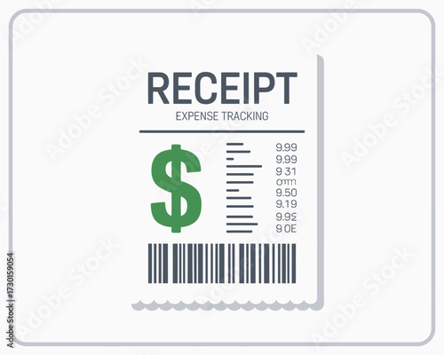 Receipt with expense tracking isolated on white background for business finance