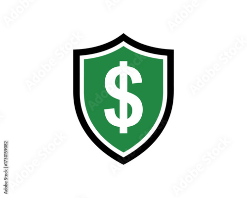 Shield with dollar sign isolated on white background for financial security