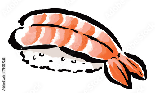 寿司の海老　1貫　筆タッチ手描きイラスト