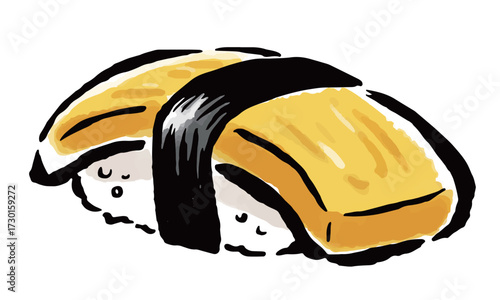 寿司の玉子焼き　1貫　筆タッチ手描きイラスト