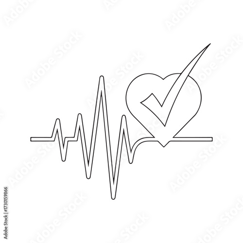 Heartbeat ekg line with checkmark heart symbol