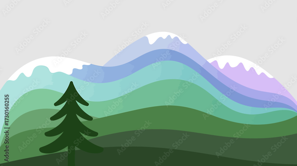Obraz premium Mountain range vector illustration with pine tree on white background