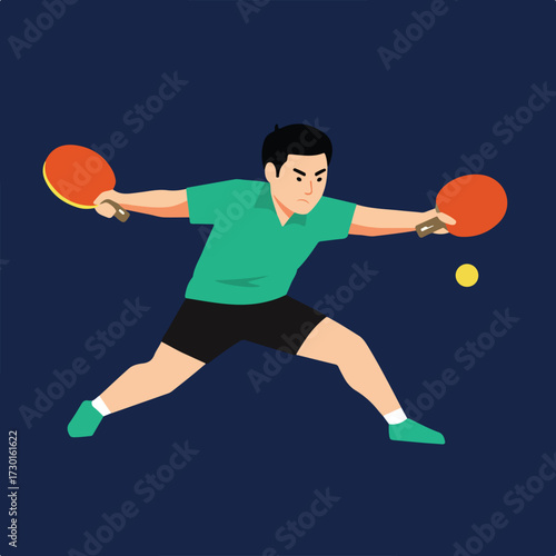 Figure in action pose playing table tennis on navy background