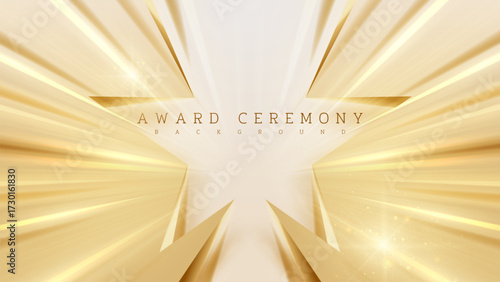 Award ceremony background with gold star floor frame and light beam effect decoration.