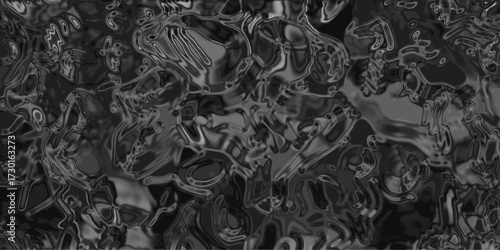 Abstract dark gray liquid texture with organic fluid shapes and glossy highlights creating a mesmerizing and dynamic background pattern for design
