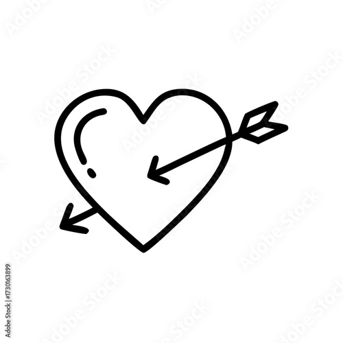 Heart with arrow outline illustration in minimalist style  