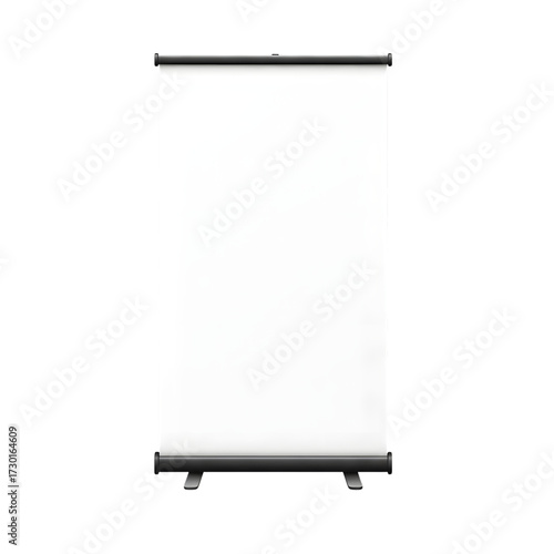 Blank roll up banner stand, isolated on transparent background, for advertising
