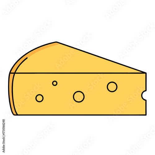 Cartoon Style Yellow Cheese Wedge with Holes on White Background