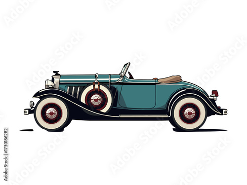 Classic Blue Convertible Car Pixel Art on White Background Side View