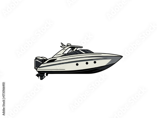 Pixel Art Illustration of Sleek White Motorboat Isolated on White Background