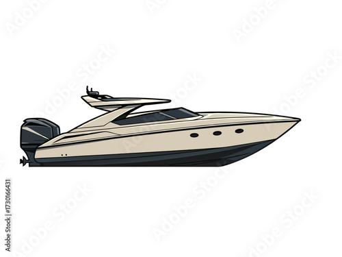Isolated Creamy White Motor Yacht Boat in Pixel Art Style on White Background