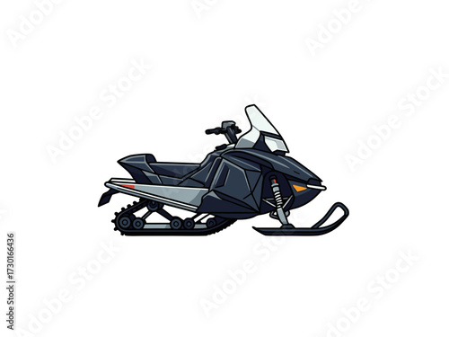 Pixelated Gray Snowmobile on White Background Winter Adventure Sport Vehicle Minimalist Design Isolated Icon Graphic Illustration Transportation Snow