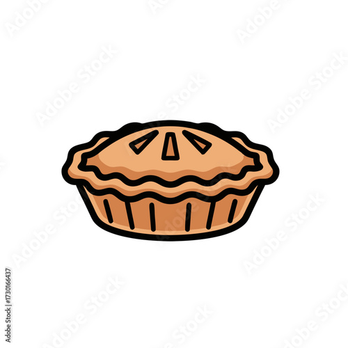 Isolated Vector Graphic of a Round Brown Pie on White Background