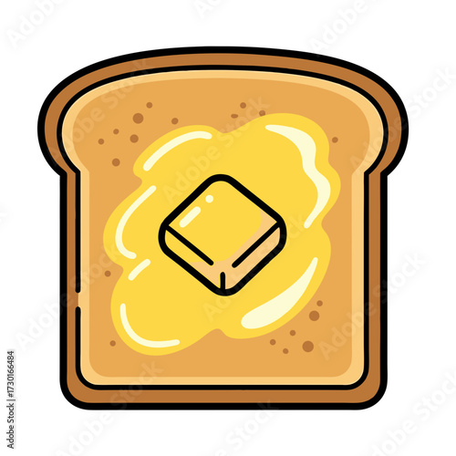 Cartoon Style Toast with Melting Butter Square on a White Background Food Still Life Illustration Detailed Flat Vector Design Suitable for Stock