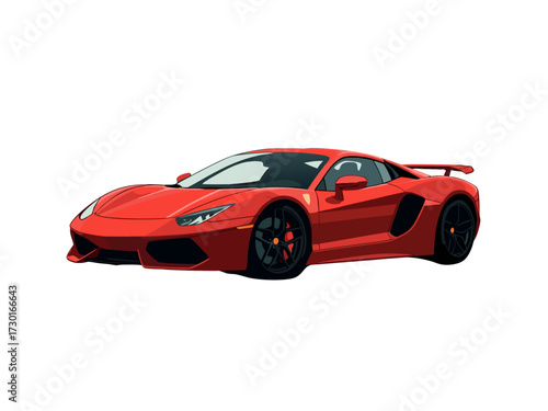 Pixel Art of a Sleek Red Sports Car on a White Background, Detailed Rendering of a Vehicle with Sharp Angles and Visible Tire Treads
