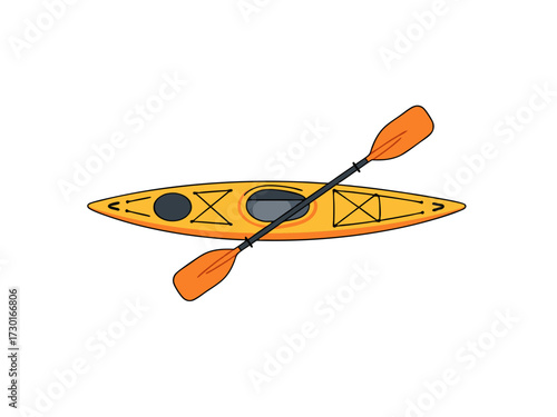 Aerial View of Yellow Kayak with Orange Paddles on White Background Vector Illustration