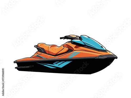 Pixelated Jet Ski with Orange and Blue Hues on White Background