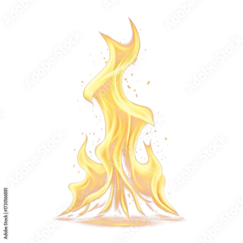 Illustration of a bright yellow flame isolated on transparent background