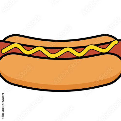 Cartoon Style Hotdog with Mustard on White Background Vector Graphic