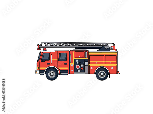 Vibrant Red and Yellow Firetruck Illustration with White Background Pixel Art Style