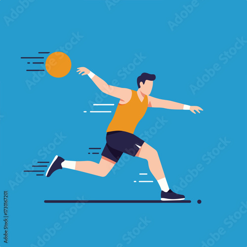 Animated man throwing a ball with motion lines on blue background