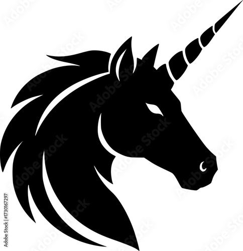 A stylized silhouette of a mythical unicorn head