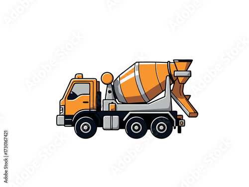 Cement Truck Pixel Art Isolated on White Background Construction Vehicle Digital Illustration Orange White and Black Transportation Theme