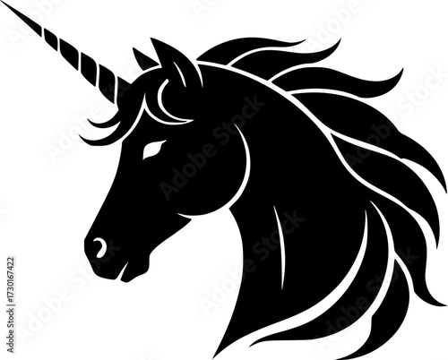 A stylized silhouette of a mythical unicorn head